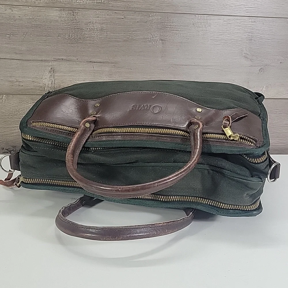 Orvis Green and Brown Canvas Leather Briefcase - Men